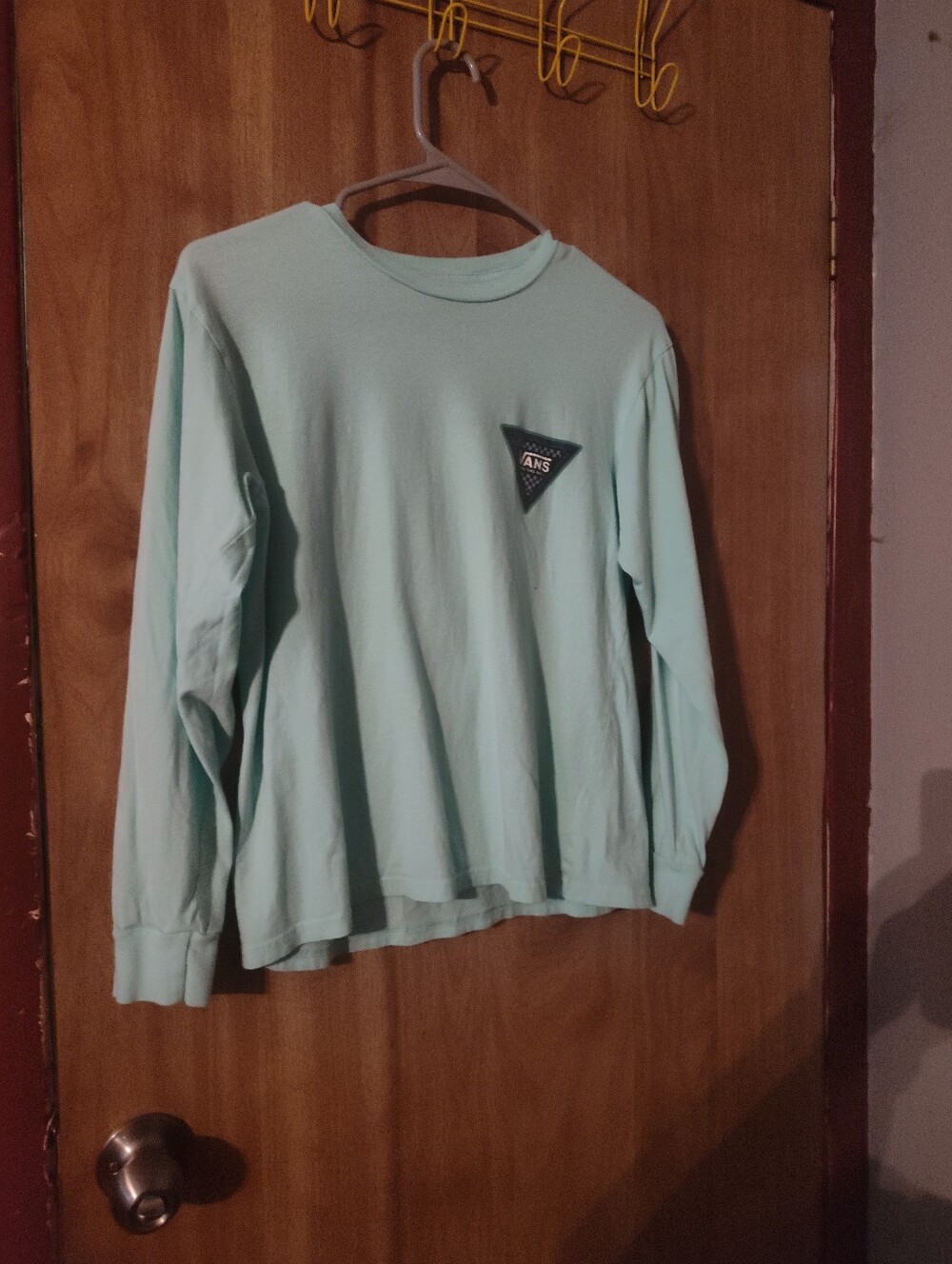 Vans Long-Sleeve Crew Tee in Mint Green with Chest Logo